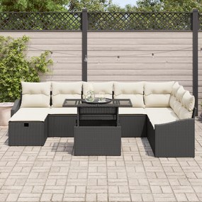 Conjunto de Sofá de 9 Peças com Almofadas Preto Ratan PE