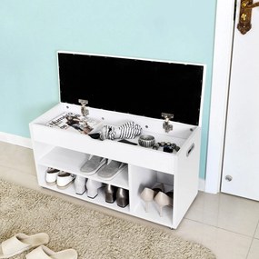 Banco estofado para sapatos com 3 compartimentos 80 x 44 x 30 cm Branco