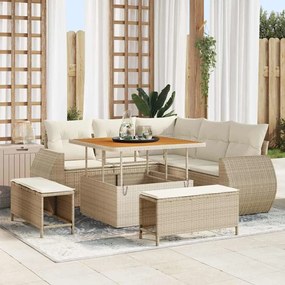 Conjunto de Sofá de Jardim vidaXL de 8 Peças com Almofadas Bege Polirattan Acácia