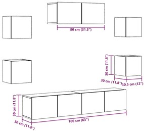 Conjunto de armário TV de parede 5 pcs madeira velha