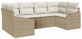 Conjunto de Sofá de Jardim 6 Peças com Almofadas Bege em Rattan Sintét