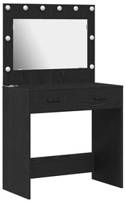 Mesa de Maquilhagem com Luzes de LED Carvalho Preto 78,5x41x135 cm