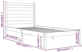 Estrutura de cama pequena solteiro 75x190 cm pinho maciço preto