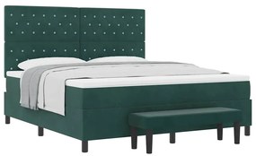 Cama Box Spring com Colchão e Banco Verde Escuro 180x200 cm Veludo
