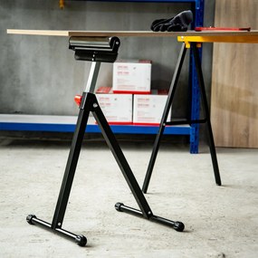 Cavalete Telescópico com Rolo Dobrável e Altura Ajustável entre 68-110cm com Manivela de Bloqueio Carga Máx. 60/90kg Preto e Prata