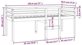 Cama alta 90x190 cm madeira de pinho maciça castanho cera