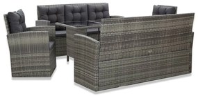 5 pcs conjunto jantar exterior c/ almofadões vime PE cinzento