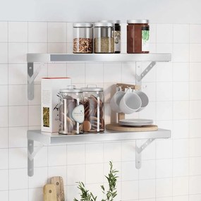 vidaXL Prateleiras de parede 2 pcs 50x23,5x3cm aço inoxidável prateado