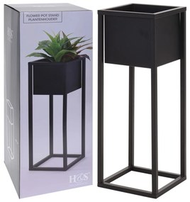 424175 H&S Collection Floreira com suporte de metal 60 cm preto