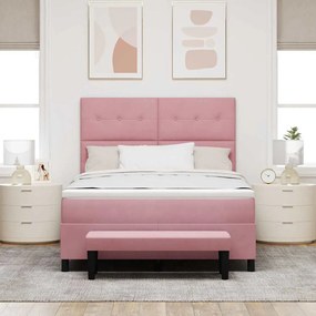 Cama Box Spring com Colchão &amp; Banco Rosa 160x200 cm Veludo