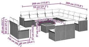 14 pcs conjunto de sofás p/ jardim c/ almofadões vime PE preto