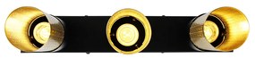 Luminária de teto industrial preto com dourado oblongo 3 luzes - Raspi