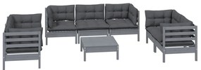 8 pcs conjunto lounge de jardim c/ almofadões pinho maciço