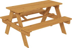 Conjunto de mobiliário de jardim infantil para exterior, mesa de piquenique infantil com bancos, estrutura em madeira maciça, madeira natural