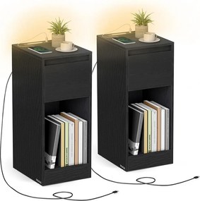 Conjunto de 2 mesas de cabeceira com iluminação LED e portas USB 30 x 25 x 59,5 cm Preto
