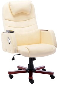 vidaXL Cadeira de escritório c/ função massagem couro artificial creme