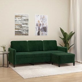vidaXL Sofá de 3 lugares com apoio de pés 180 cm veludo verde-escuro