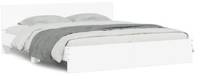 Estrutura de cama com cabeceira e luzes LED 200x200 cm branco