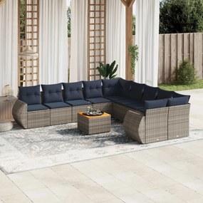 vidaXL 11 pcs conjunto sofás de jardim c/ almofadões vime PE cinzento