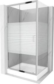 Mexen Apia cabine de duche deslizante 100 x 80 cm, faixas brancas, cromado + base de duche Rio - 840-100-080-01-20-4510