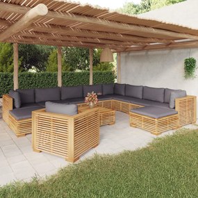 vidaXL 12 pcs conjunto lounge jardim c/ almofadões madeira teca maciça