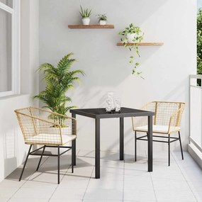 vidaXL Conjunto de Jantar de Jardim 3 Peças com Almofadas de Rattan Castanho