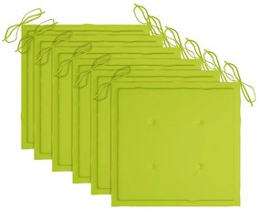 Cadeiras de jardim almofadões verde brilhante 6 pcs teca maciça