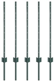 Postes de Cerca com 5 pcs U-Channel Verde 80 cm de Aço