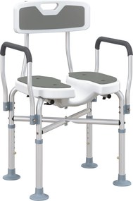 Cadeira de Duche com Abertura em U, Altura Regulável, Antiderrapante, com Encosto e Apoios de Braços, até 136 kg, Cinzento
