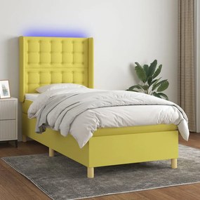 vidaXL Cama box spring c/ colchão e LED 90x200 cm tecido verde