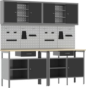 vidaXL Conjunto de bancada de trabalho 8 pcs Preto 200 x 55 x 200 cm