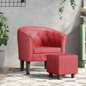 Poltrona com apoio de pés couro artificial vermelho-tinto