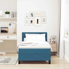 Cama Box Spring com Colchão Azul Escuro Solteiro Veludo