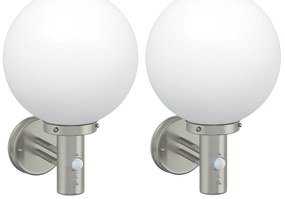 vidaXL Luzes de Parede Externas com Sensor 2 pcs Aço Inoxidável Prateado IP44