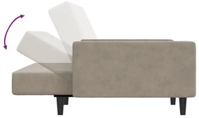 Sofá-cama de 2 lugares veludo cinzento-claro