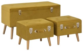 vidaXL Bancos de arrumação 3 pcs veludo amarelo mostarda