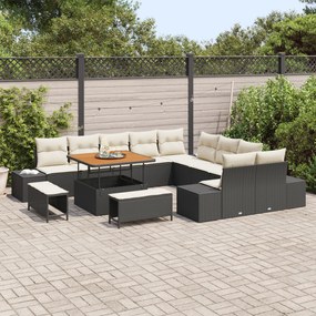 Conjunto de Sofá de Jardim vidaXL de 13 Peças com Almofadas Pretas em