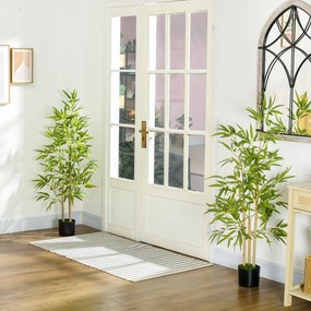 2 Plantas artificiais árvore de bambu artificial com 120 cm de altura e vaso, decoração de interiores, muito realista verdes