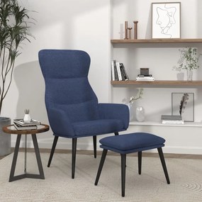 vidaXL Cadeira de descanso com banco tecido azul