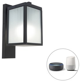 LED Candeeiro de parede exterior inteligente preto com vidro canelado incl. Wifi A60 - Charlois Moderno