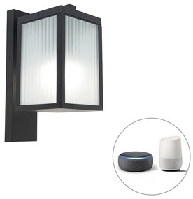 LED Lanterna de parede exterior inteligente preta com vidro canelado incluindo WiFi A60 - Charlois Moderno