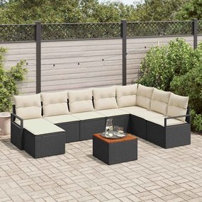 vidaXL Conjunto de Sofá de Jardim com almofada 9 pcs Preto vime PE
