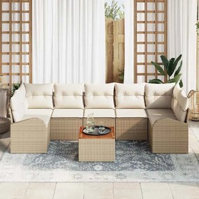 Conjunto de Sofá de Jardim de 8 Peças com Almofadas Beiges em Rattan d