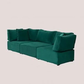 Sofá Modular De 3 Peças Com 2 Poltronas De Esquina Em Veludo Kata Verde Selva - Sklum