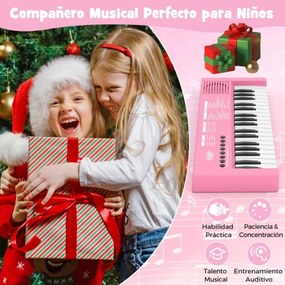 Teclado de piano para crianças elétrico portátil de 37 teclas com 8 ritmos, 8 tons e 22 demos Instrumento musical eletrónico rosa