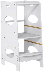 HOMCOM Torre de Aprendizagem de Madeira para Crianças com Altura Ajustável em 3 Posições e Barra de Segurança 40x50x90 cm Cinza