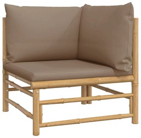 7 pcs conj. lounge jardim bambu c/ almofadões cinza-acastanhado