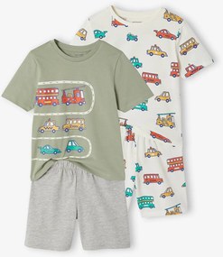 Lote de 2 pijama-calção com veículos, para menino verde-salva