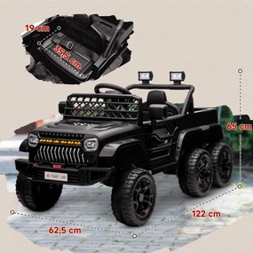 Carro elétrico para crianças, buggy elétrico para crianças, 2 motores, 12 V, 3 velocidades, reboque traseiro, 122 L x 62,5 L x 65 A cm, preto FR