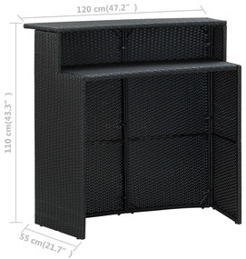 3 pcs conjunto de bar para jardim com almofadões preto